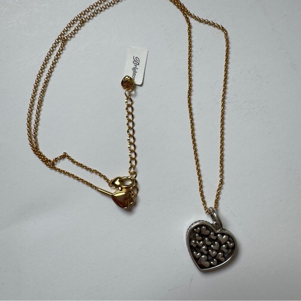 Brighton Elegant Gold & Silver Heart Pendant 2024 Necklace Chain w/ Rainbow Bag - Picture 2 of 10